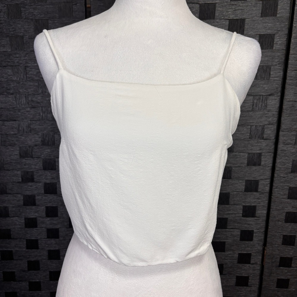 Brandy Melville Tank Top Womens One Size White Tie Back Cropped Boho Festival